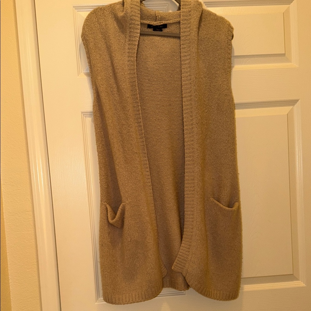 Tahari Beige Open-Front Cardigan Long Vest